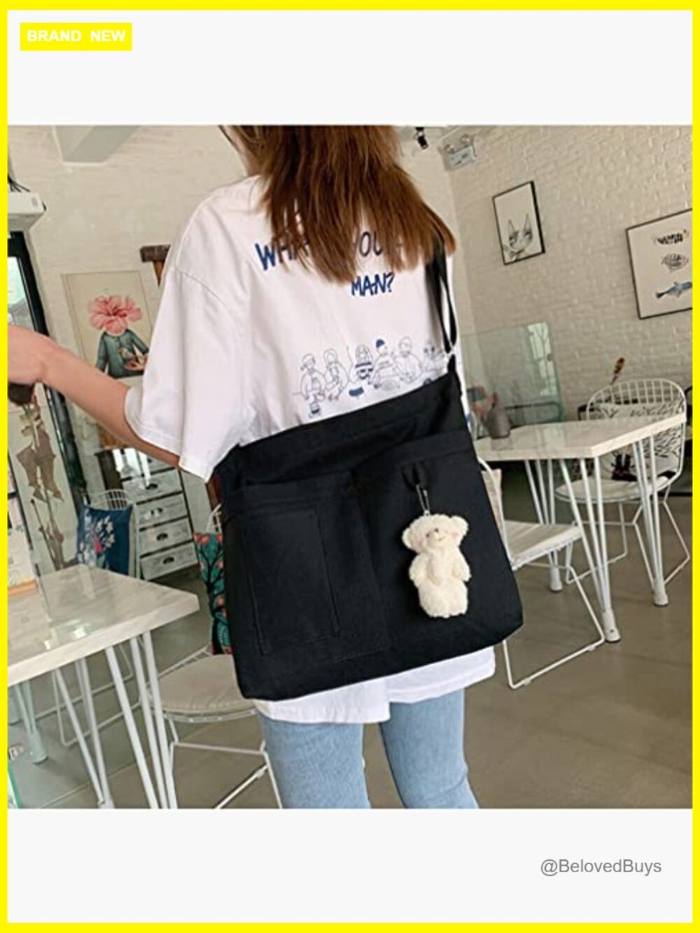 Canvas Tote Bag with Zipper Closure, 3 External Pockets, Adjustable Strap - Picture 5 of 7
